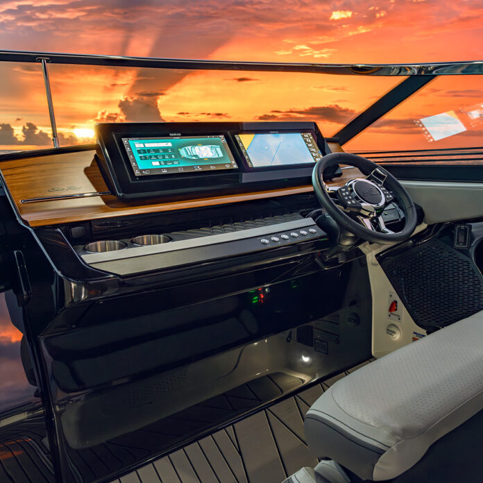 SLX 360 Outboard helm at sunset